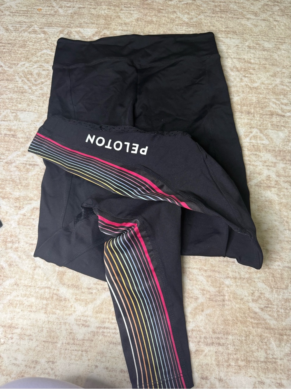 Peloton Black Leggings with Rainbow Side Stripes
